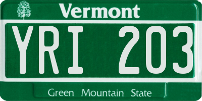 VT license plate YRI203