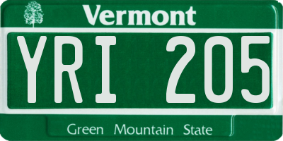 VT license plate YRI205