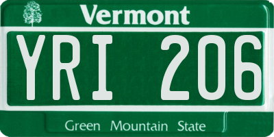 VT license plate YRI206