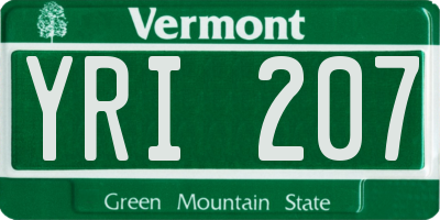 VT license plate YRI207