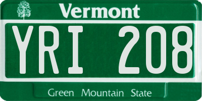 VT license plate YRI208