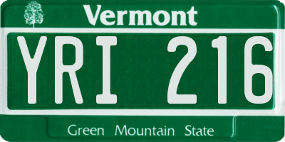 VT license plate YRI216