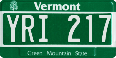 VT license plate YRI217