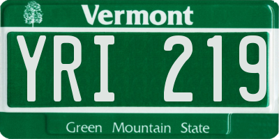 VT license plate YRI219