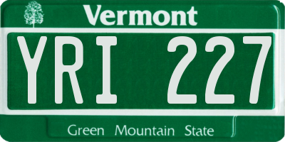 VT license plate YRI227