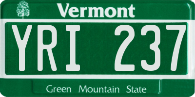 VT license plate YRI237