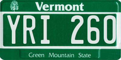 VT license plate YRI260