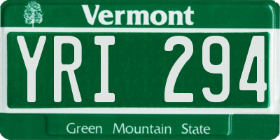 VT license plate YRI294