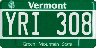 VT license plate YRI308