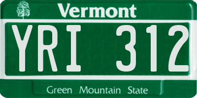 VT license plate YRI312