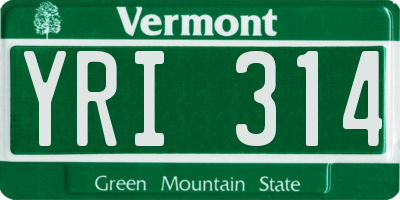VT license plate YRI314
