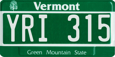 VT license plate YRI315