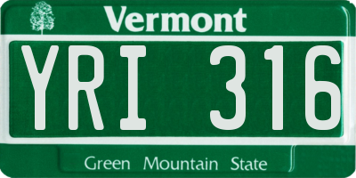 VT license plate YRI316