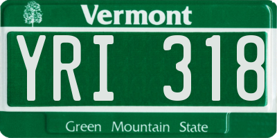 VT license plate YRI318
