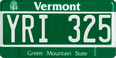 VT license plate YRI325
