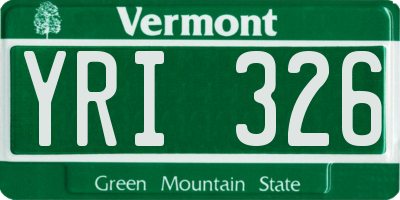 VT license plate YRI326