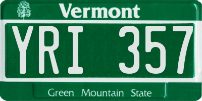 VT license plate YRI357