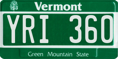 VT license plate YRI360