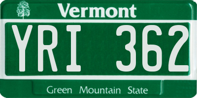 VT license plate YRI362