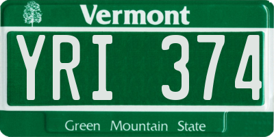 VT license plate YRI374