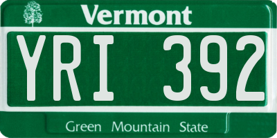 VT license plate YRI392