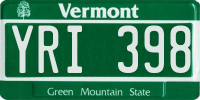 VT license plate YRI398