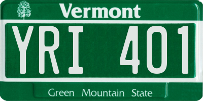 VT license plate YRI401