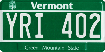 VT license plate YRI402