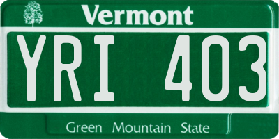 VT license plate YRI403