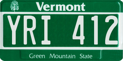 VT license plate YRI412