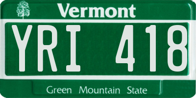 VT license plate YRI418