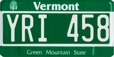VT license plate YRI458