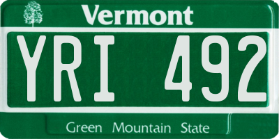 VT license plate YRI492