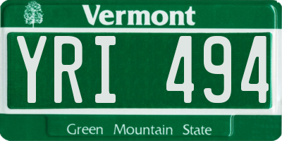 VT license plate YRI494
