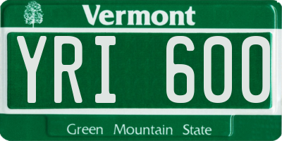 VT license plate YRI600