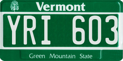 VT license plate YRI603