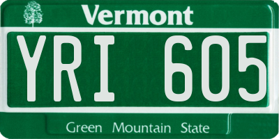 VT license plate YRI605