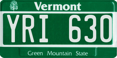 VT license plate YRI630
