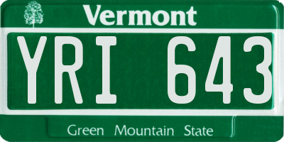 VT license plate YRI643