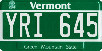 VT license plate YRI645