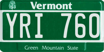 VT license plate YRI760