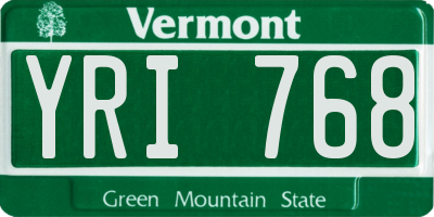 VT license plate YRI768