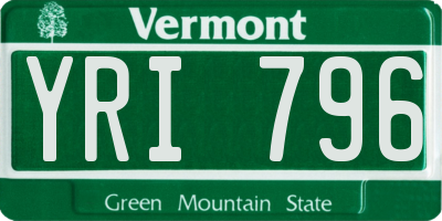 VT license plate YRI796