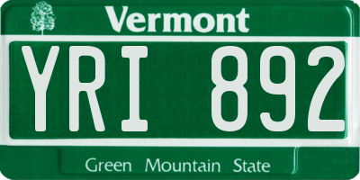 VT license plate YRI892
