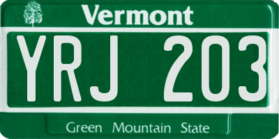 VT license plate YRJ203