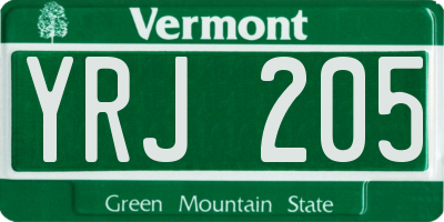 VT license plate YRJ205
