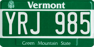 VT license plate YRJ985