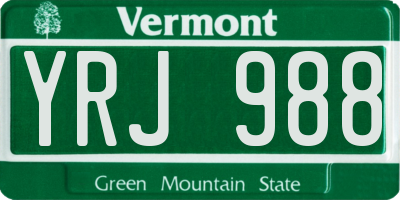 VT license plate YRJ988