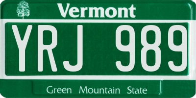 VT license plate YRJ989