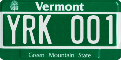 VT license plate YRK001